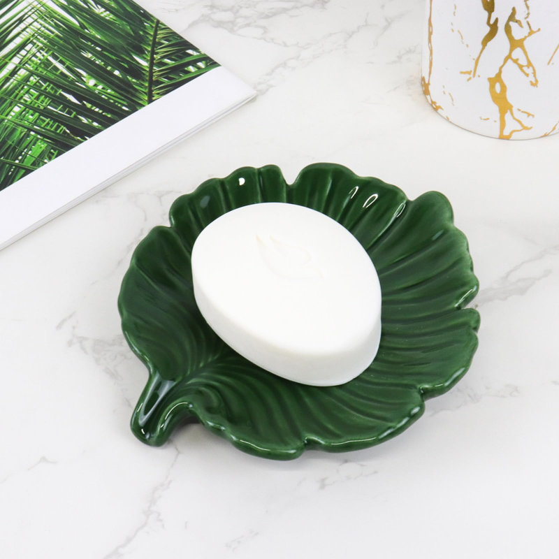 Bayou Breeze Bathroom Soap Dish, Ceramic Soap Dish Holder in Palm Leaf ...